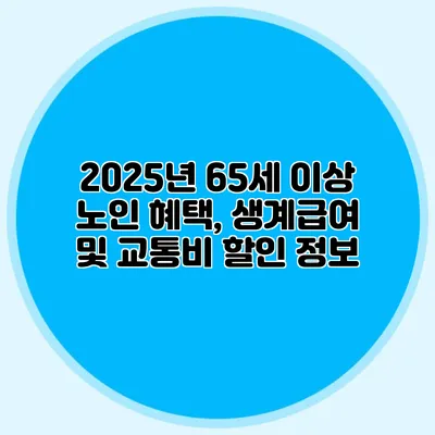 2025년 65세 이상 노인 혜택, 생계급여 및 교통비 할인 정보